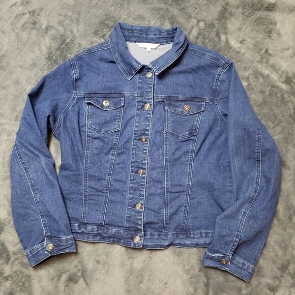 Cleo - Dark wash jean jacket denim jacket Sz XL Stretch - Picture 1 of 10